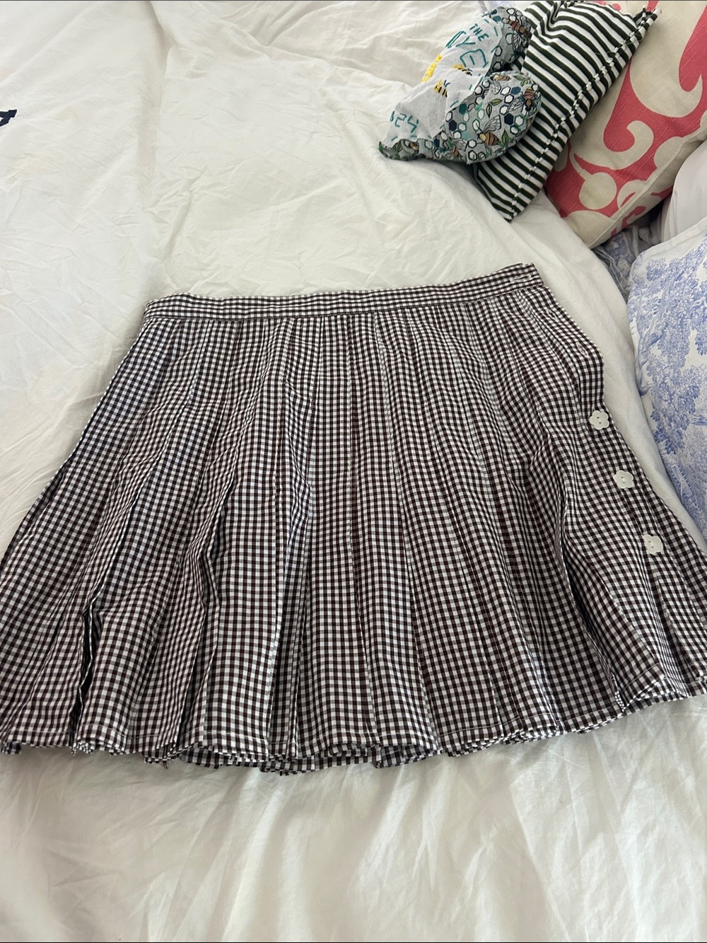 Loeffler Randall Black and White Gingham Pleated Mini Skirt with Side Buttons